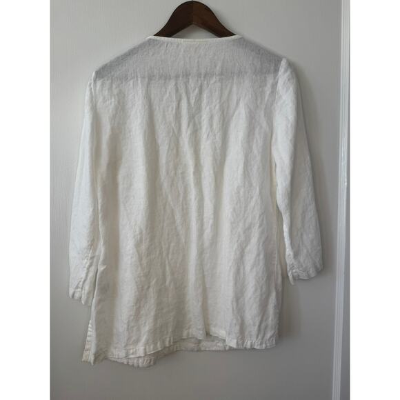 Charter Club White 3/4 Sleeve 100% Linen Embroidered Tunic Top Size Small - Picture 8 of 11